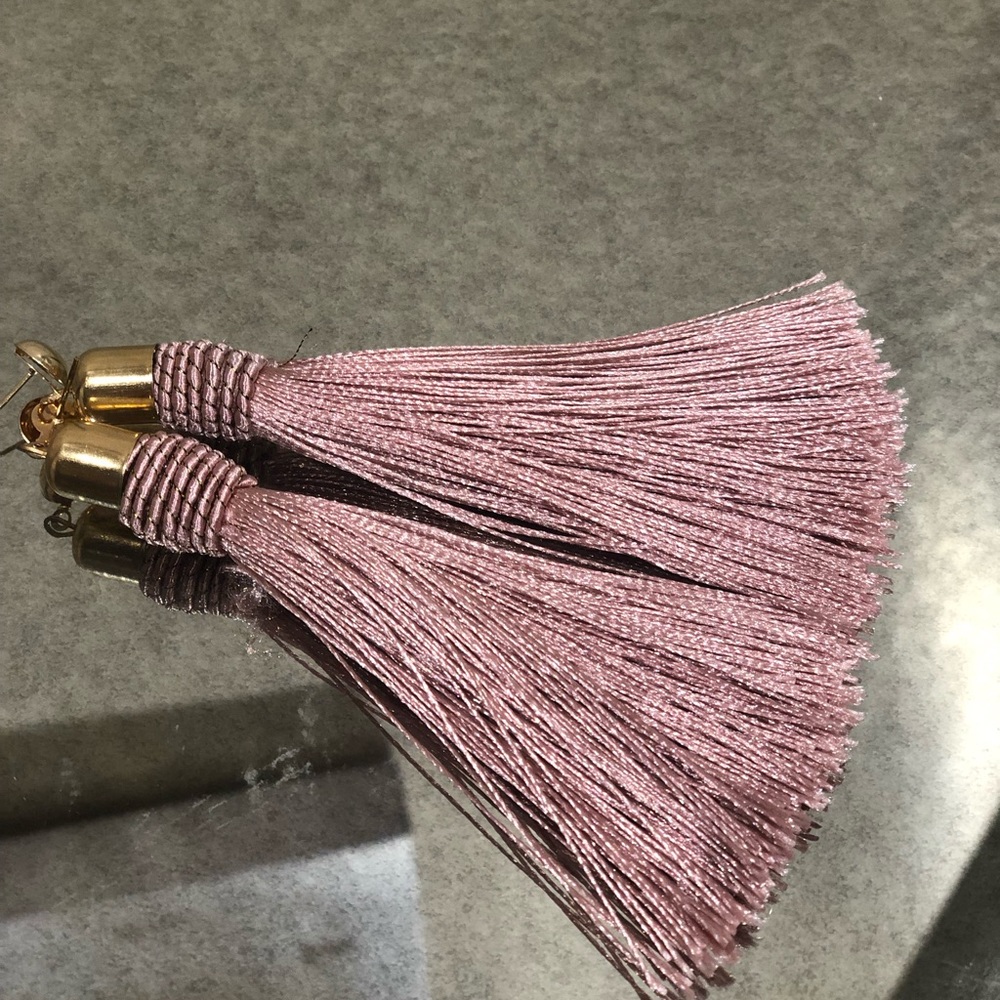 Mauve and Gold Long Tassel Earrings